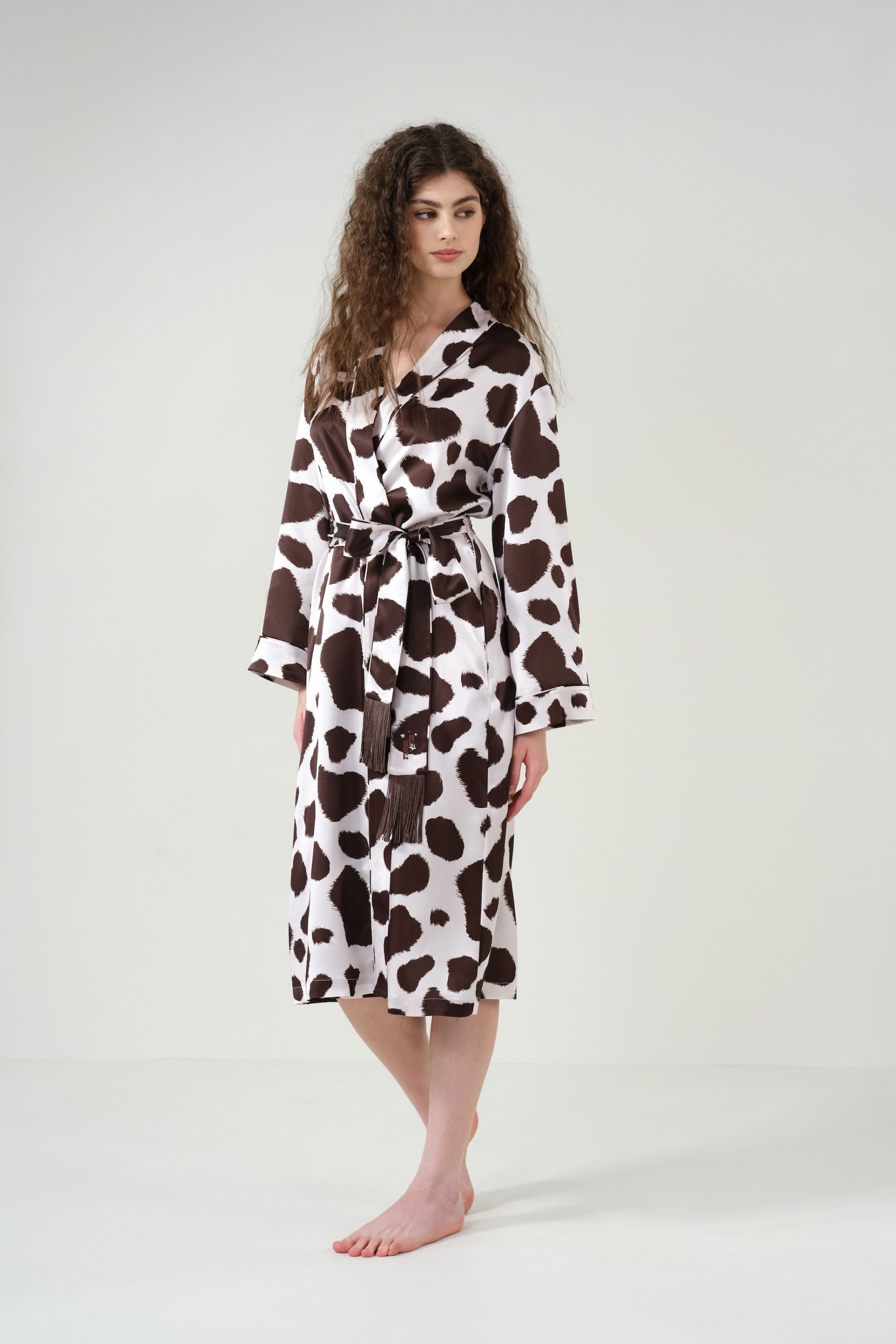 Cow Print Fringe Silk Robe – Silky Miracle
