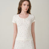 Petite Flower Knit Short-Sleeve Top