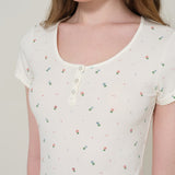 Petite Flower Knit Short-Sleeve Top