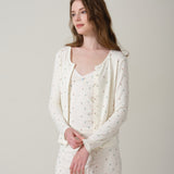 Petite Flower Knit Long-Sleeve Cardigan