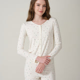 Petite Flower Knit Long-Sleeve Cardigan