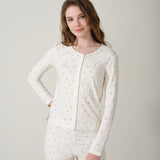 Petite Flower Knit Long-Sleeve Cardigan
