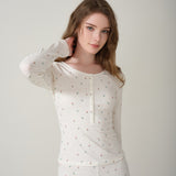 Petite Flower Knit Long-Sleeve Top