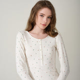 Petite Flower Knit Long-Sleeve Top