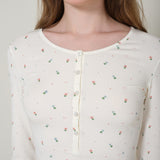 Petite Flower Knit Long-Sleeve Top