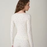 Petite Flower Knit Long-Sleeve Top