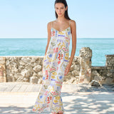 Pasta Club Collection Silk Crystal Vacation Maxi Dress