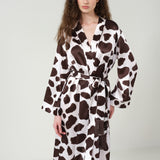 Cow Print Fringe Silk Robe