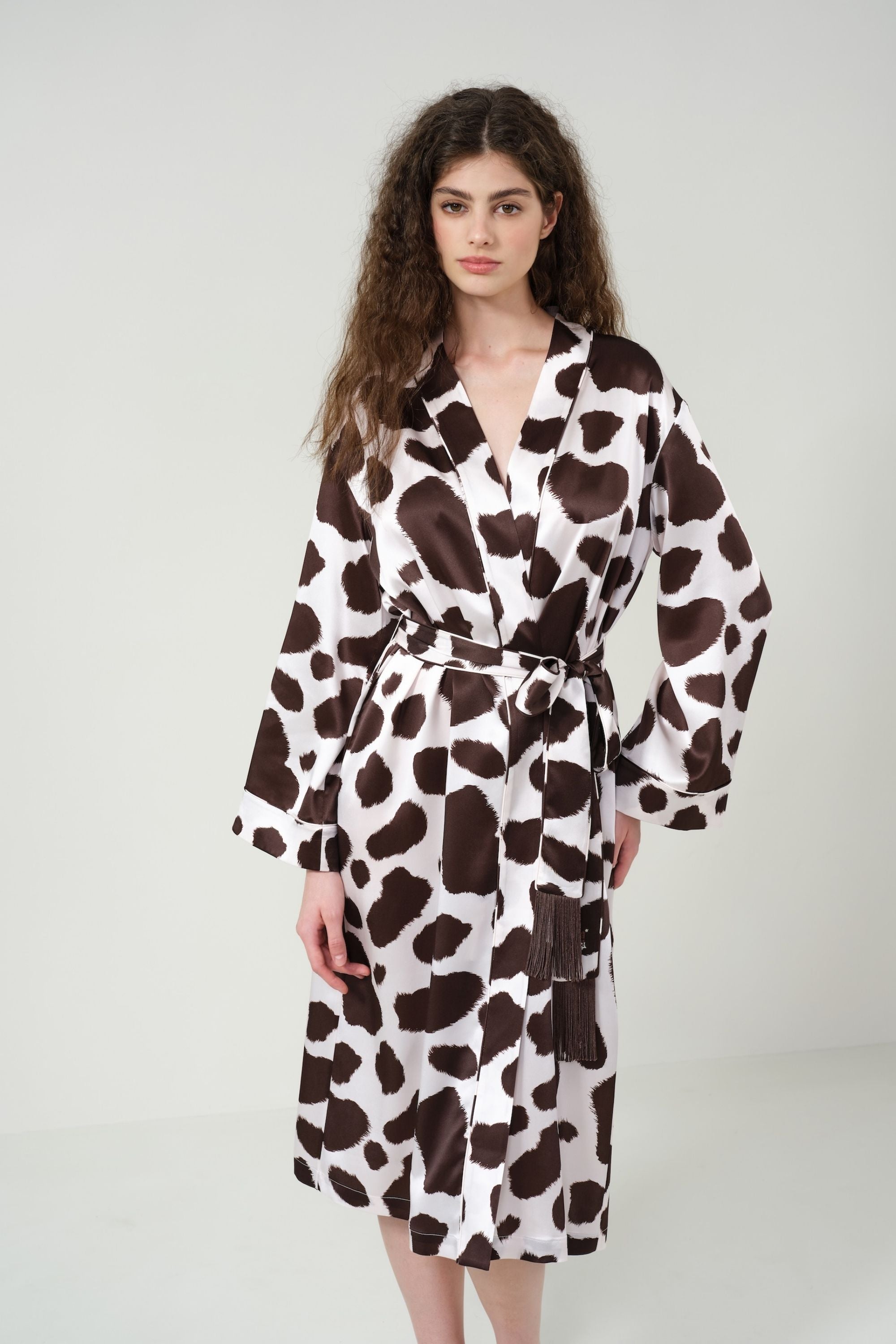 Cow Print Fringe Silk Robe – Silky Miracle