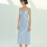 Blue Check Silk Nightgown