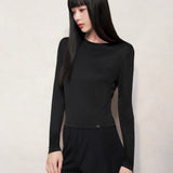 Black Silk Fitted Long Sleeve Top