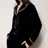 Black Lace Velvet Pyjama Top