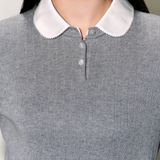 CloudKnit Silk-Cashmere Pointelle Top with Silk Collar