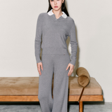 CloudKnit Silk-Cashmere Pointelle Top with Silk Collar