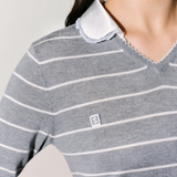 CloudKnit Striped Silk-Cashmere Top with Silk Collar