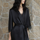 Pearl Collection Lace & Feather Silk Short Robe