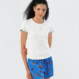 Maria Farrar Crystal Logo Knit Short-Sleeve Shirt