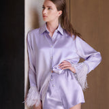 Silk Crystal Feather Lilac Shirt Dress