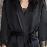 Pearl Collection Lace & Feather Silk Short Robe
