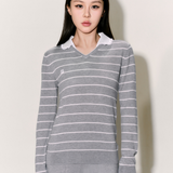 CloudKnit Striped Silk-Cashmere Top with Silk Collar