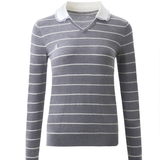CloudKnit Striped Silk-Cashmere Top with Silk Collar
