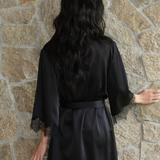 Pearl Collection Lace & Feather Silk Short Robe