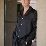 Black Long Sleeve Silk Pyjama Set