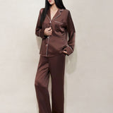 Chocolate Brown Silk Trousers Pyjama Set