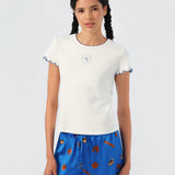 Maria Farrar Crystal Logo Knit Short-Sleeve Shirt