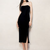Black Velvet Midi Silk Slip Dress
