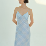 Blue Check Silk Nightgown