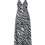 Zebra Print Open Back Silk Maxi Dress