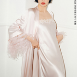 Pearl Collection Lace & Feather Silk Short Robe