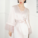 Pearl Collection Lace & Feather Silk Short Robe