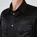 Black Rhinestone Men's Pyjama Shirt