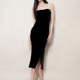 Black Velvet Midi Silk Slip Dress