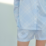 Blue Check Silk Shorts