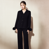 NUDE Modal-Silk Pyjama Set with Detachable Feather Trim