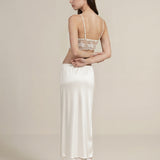 Pearl Series Silk Long Skirt with Lace Trim