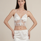 Pearl Series Silk Long Skirt with Lace Trim