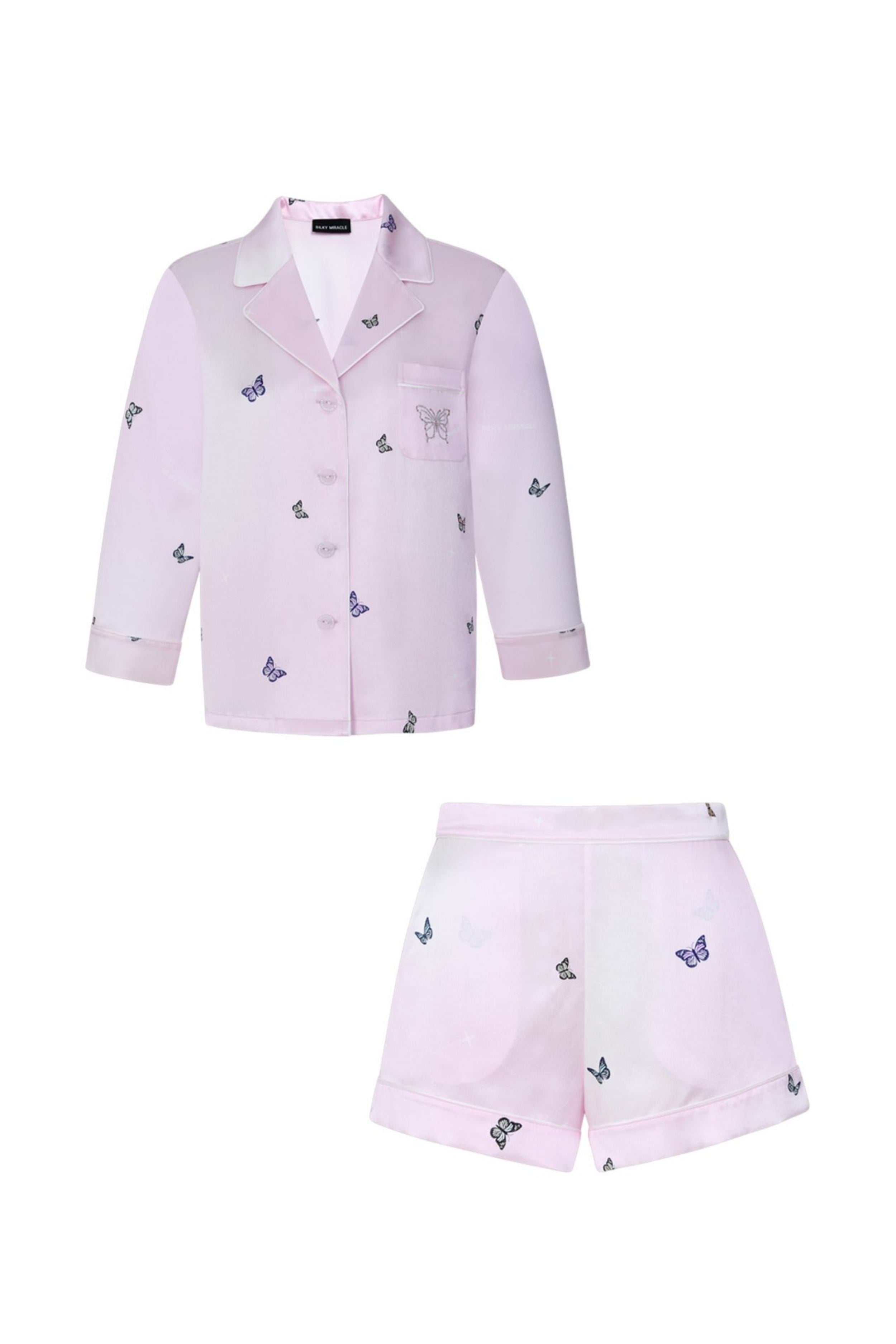 Pink Butterfly Pyjamas Butterfly Print Pink Short Silk Pyjama Set – Silky Miracle