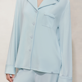 Sky Blue Knit Silk Blend Long Sleeve Shirt