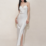 Pearl White Shell Silk Halter Dress