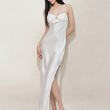 Pearl White Shell Silk Halter Dress