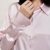 Sakura Pink Shell Button Silk Pyjama Shirt