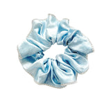 Ribbed Denim Blue Silk Scrunchie
