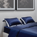 Bicolour Royal Blue & Pearl White Silk Bed Set