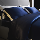 Bicolour Royal Blue & Pearl White Silk Bed Set