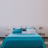 Sky Blue and Jewel Green Silk Bed Set