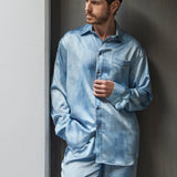 Men's Denim Blue Silk Pyjama Set